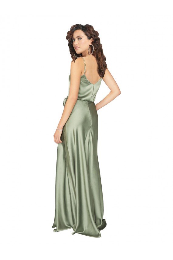 Affordable Formal Silky Satin Bridesmaid Dress with Tied Waist