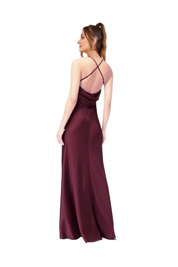 Affordable Cowl Back V-Neck Formal Silky Satin Bridesmaid Dress / Prom Dress