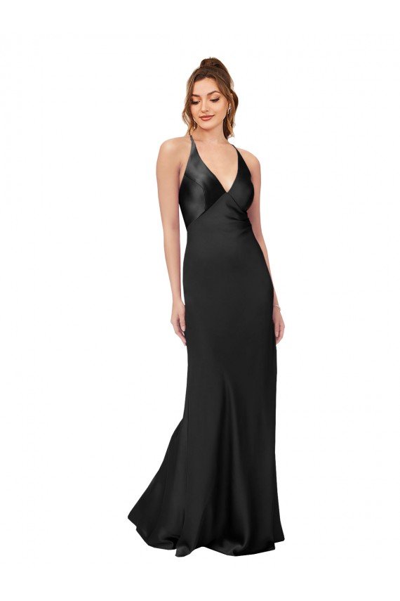 Affordable Cowl Back V-Neck Formal Silky Satin Bridesmaid Dress / Prom Dress