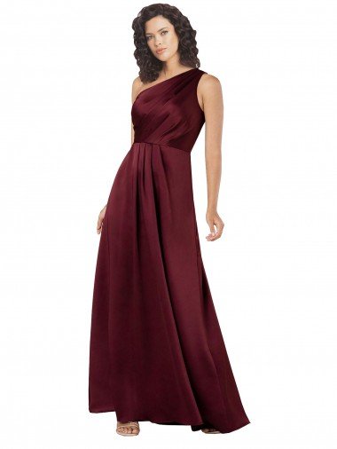 Affordable One Shoulder Formal Silky Satin Bridesmaid Dress / Prom Dress with Subtle Pleats