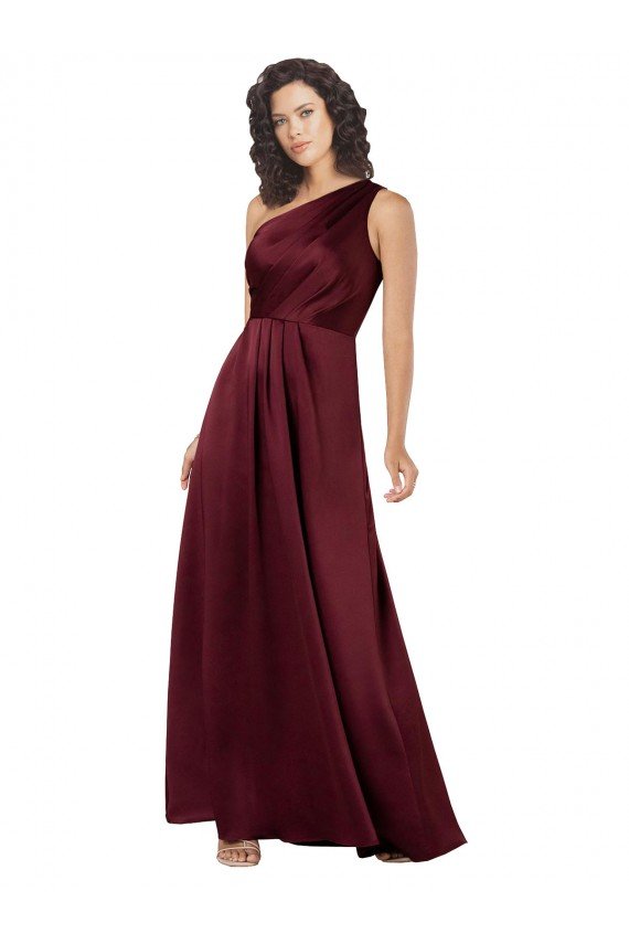 Affordable One Shoulder Formal Silky Satin Bridesmaid Dress / Prom Dress with Subtle Pleats