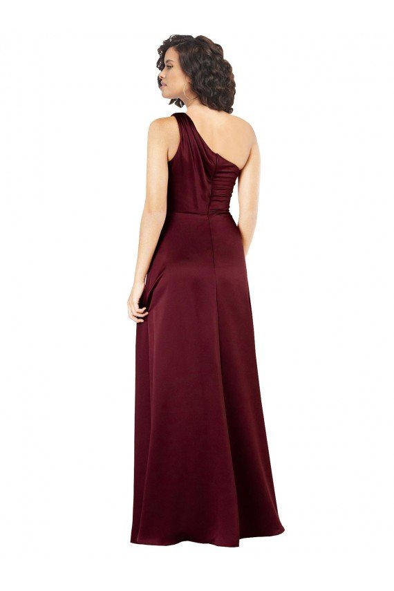 Affordable One Shoulder Formal Silky Satin Bridesmaid Dress / Prom Dress with Subtle Pleats