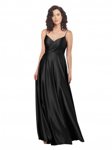 Affordable Full Length V-Neckline Formal Silky Satin Bridesmaid Dress / Prom Dress with Full Skirt