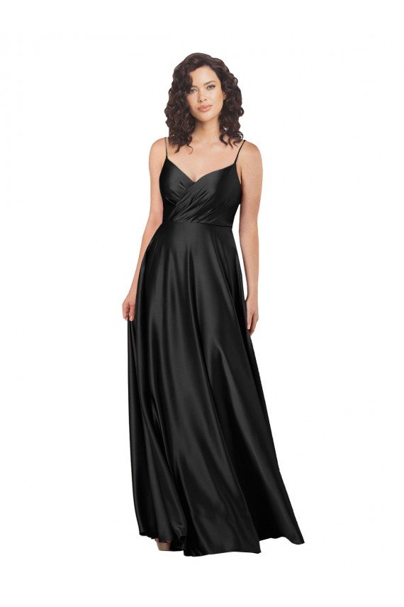 Affordable Full Length V-Neckline Formal Silky Satin Bridesmaid Dress / Prom Dress with Full Skirt