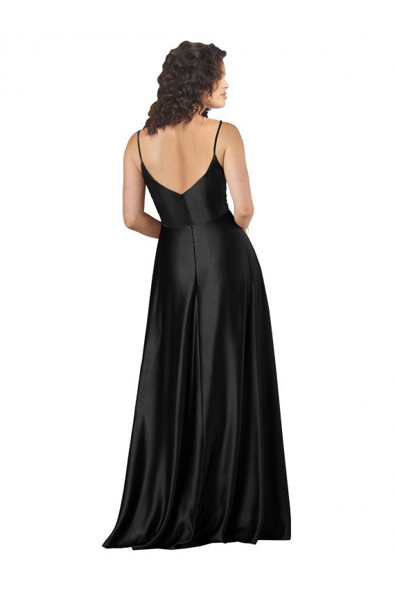 Affordable Full Length V-Neckline Formal Silky Satin Bridesmaid Dress / Prom Dress with Full Skirt