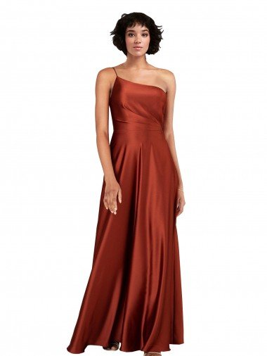 Affordable Sophisticated One Shoulder Formal Silky Satin Bridesmaid Dress / Prom Dress with Full Skirt
