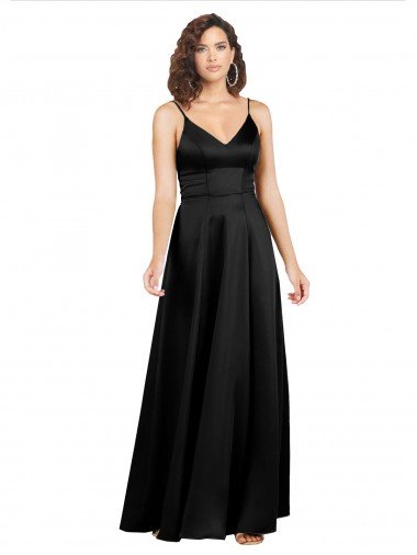 Affordable Formal Silky Satin Floor-Length Long Bridesmaid Dress / Prom Dress with V-Neckline