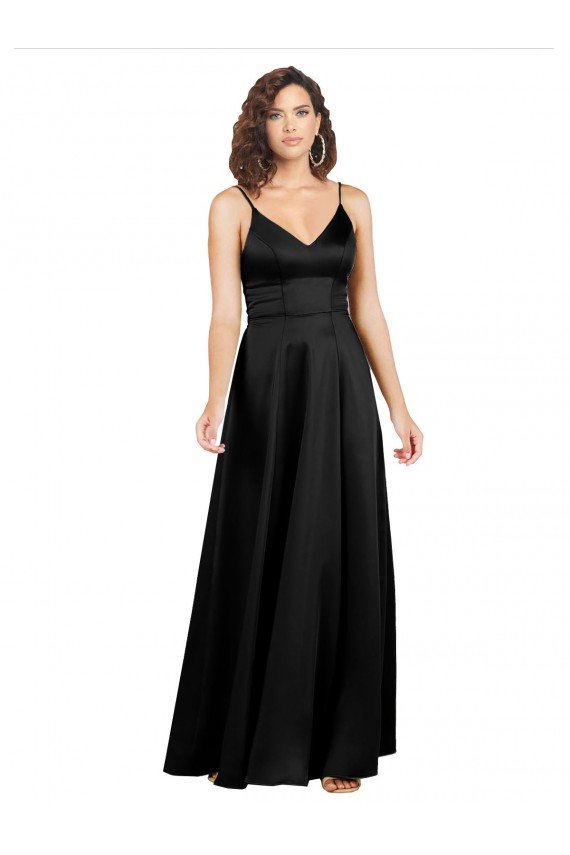 Affordable Formal Silky Satin Floor-Length Long Bridesmaid Dress / Prom Dress with V-Neckline