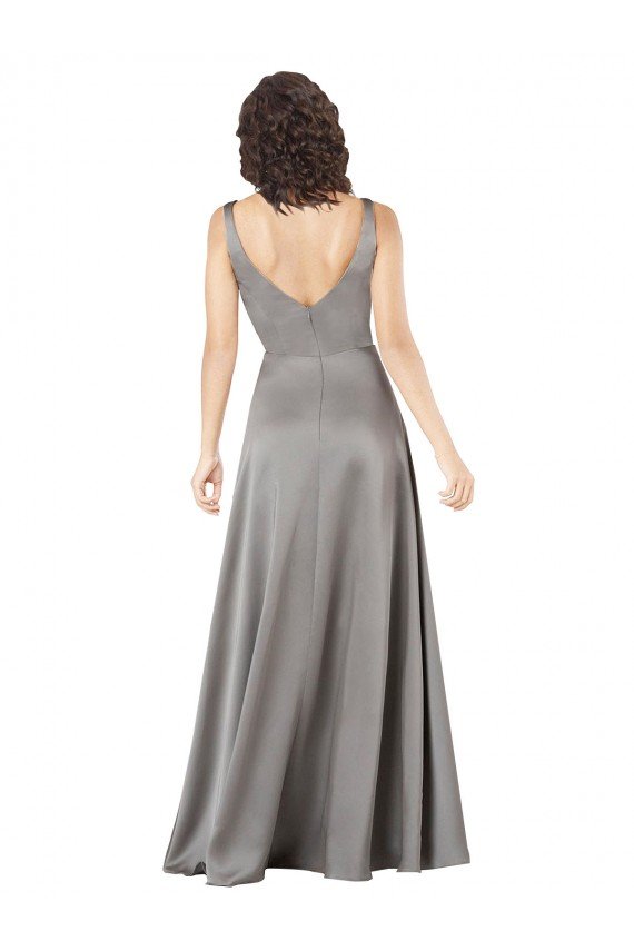 Affordable Plunging V-Neckline Long A-Line Formal Silky Satin Bridesmaid Dress / Prom Dress