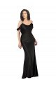 Affordable Off the Shoulder Sleeves Formal Silky Satin Bridesmaid Dress / Prom Dress with Skirt Slit