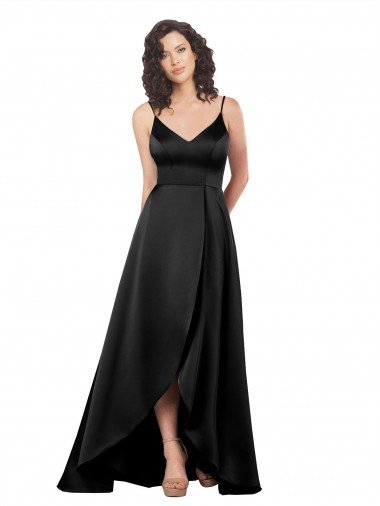Affordable High Low V-Neckline Formal Silky Satin Tulip Bridesmaid Dress / Prom Dress with Wrap Skirt