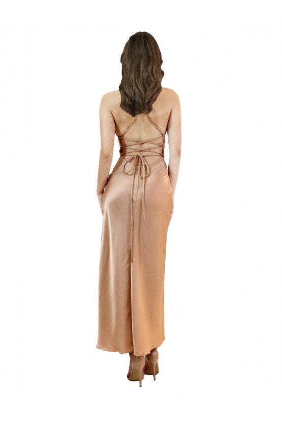 Affordable Cowl Neck Formal Silky Satin Midi Length Bridesmaid Dress / Cocktail Prom Dress Low Back