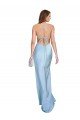 Affordable Open Back with Ties Cowl Neck Sheath Formal Silky Satin Long Bridessmaid Dress