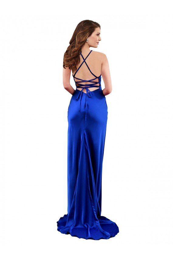 Affordable Open Back Cowl Neck Long Formal Silky Satin Bridesmaid Dress / Prom Dress
