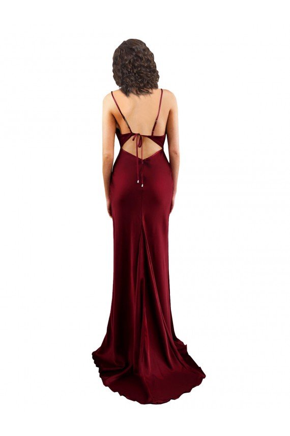 Affordable Cowl Neck Long Criss Cross Open Back Formal Silky Satin Bridesmaid Dress / Prom Dress