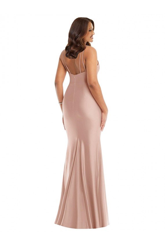 Affordable Deep V-Neck Formal Silky Satin Mermaid Bridesmaid Dress / Prom Dress with Side Slit