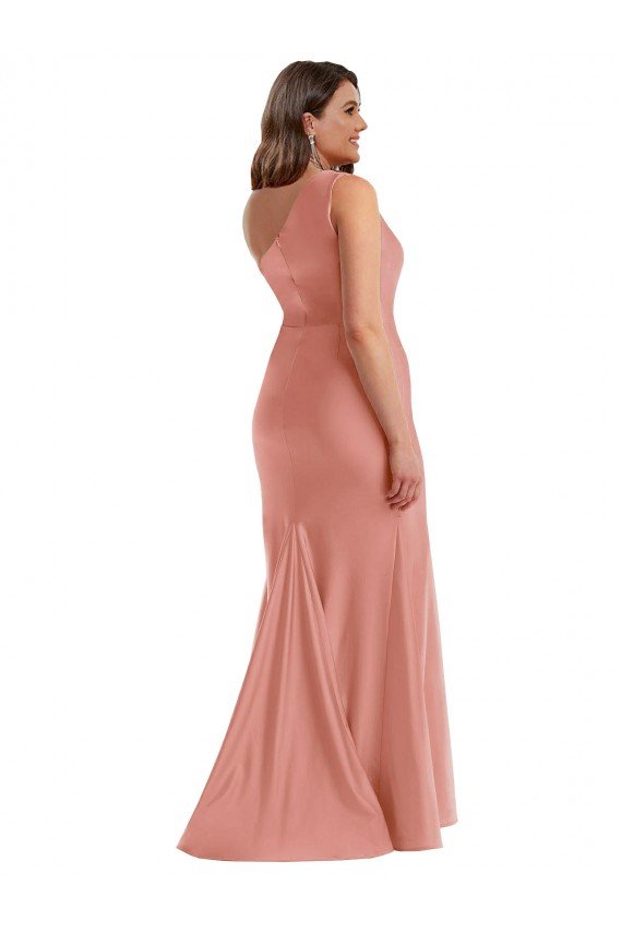 Affordable Cascade Ruffle One Shoulder Bustier Formal Silky Satin Mermaid Bridesmaid Dress / Prom Dress