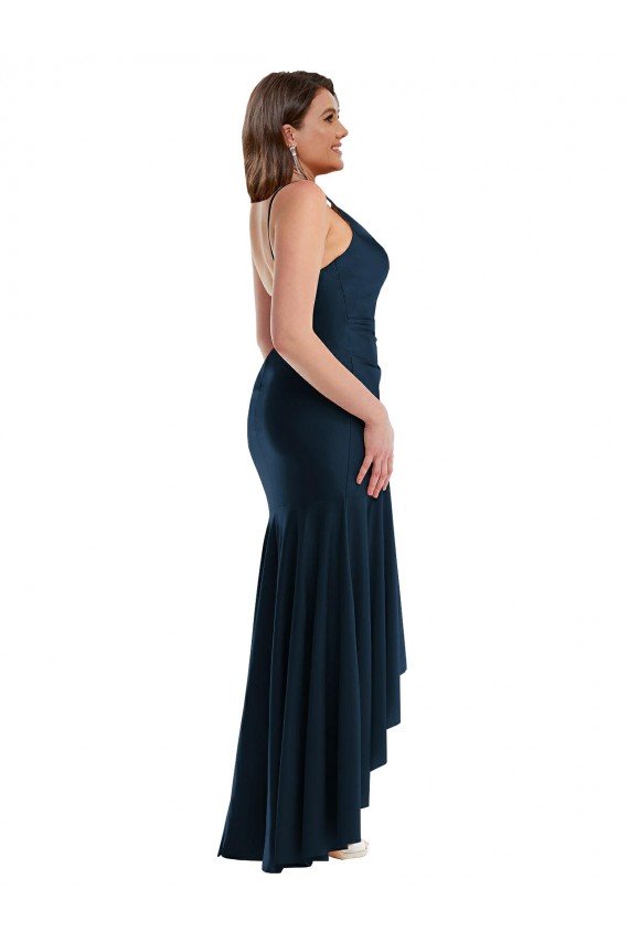 Affordable Pleated Wrap Ruffled High Low Formal Silky Satin Bridesmaid Dress / Prom Dress