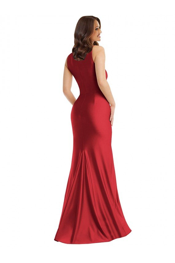 Affordable Square Neck Formal Silky Satin Mermaid Bridesmaid Dress / Prom Dress with Side Slit