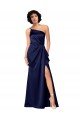 Affordable One Shoulder Formal Silky Satin Bridesmaid Dress / Prom Dress with Skirt Slit