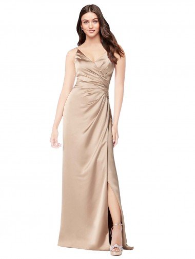 Affordable Formal Silky Satin Bridesmaid Dress / Prom Dress with Draped Surplice Bodice