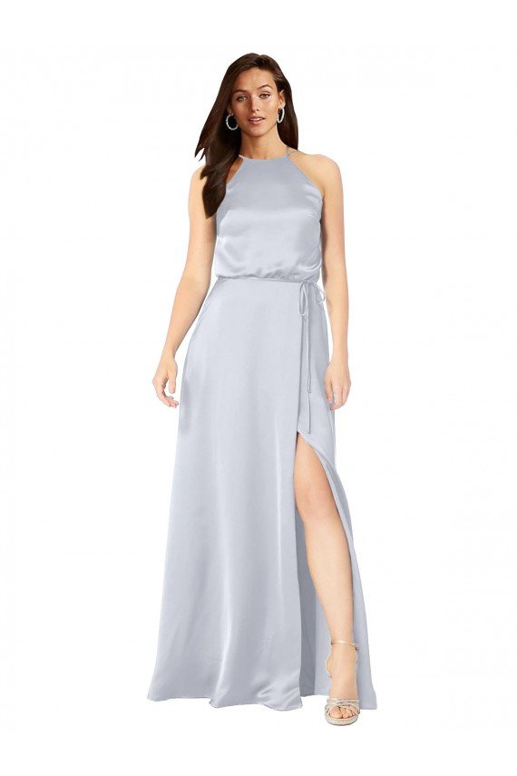 Affordable Halter Neck Formal Silky Satin Bridesmaid Dress with Strappy Back