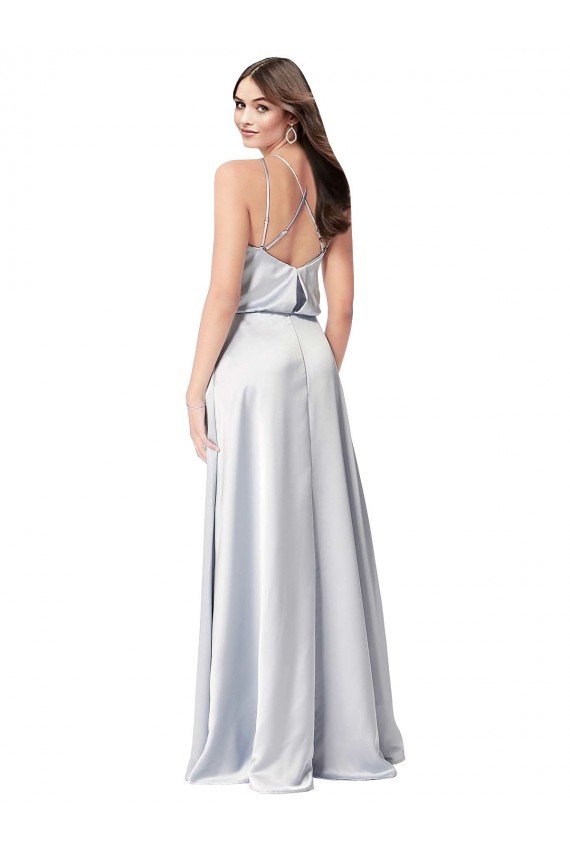 Affordable Halter Neck Formal Silky Satin Bridesmaid Dress with Strappy Back