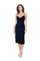 Affordable Short Cocktail Midi Length Formal Silky Satin Bridesmaid Dress / Prom Dress with Cowl Neck and Cross Back Straps