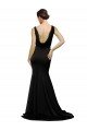 Affordable V-Neck Full Length Formal Silky Satin Bridesmaid Dress / Prom Dress with Soft Cowl Neck and Sweep Train