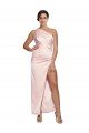 Affordable One Shoulder Full Length Long Silky Satin Bridesmaid Dress / Prom Dress with Thigh Split