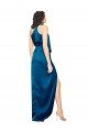 Affordable High Halter Neck Formal Silky Satin Bridesmaid Dress / Prom Dress with Sash Overlay and Side Split