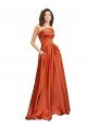 Affordable Strapless Sweep Train Formal Silky Satin Bridesmaid Dress / Prom Dress with Pleats