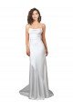Affordable Simple Lace Up Back Cowl Neck Long Sweep Train Silky Satin Beach Wedding Dress