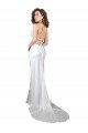 Affordable Simple Lace Up Back Cowl Neck Long Sweep Train Silky Satin Beach Wedding Dress