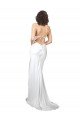 Affordable Simple Sweep Train Low Back Tie Cowl Neck Long Silky Satin Beach Wedding Dress