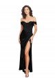 Affordable Fitted Sweetheart Neckline Formal Silky Satin Bridesmaid Dress / Prom Dress with Off the Shoulder Sleeves and High Slit