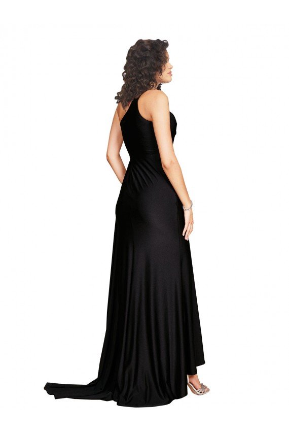 Affordable Floor Length One Shoulder Formal Silky Satin Bridesmaid Dress / Prom Dress with Side Slit