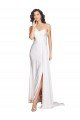 Affordable One Shoulder Floor Length Silky Satin Wedding Dress with Side Slit