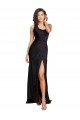 Affordable Full Length One Shoulder Ruffled Long Formal Silky Satin Bridesmaid Dress / Prom Dress with High Slit