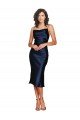 Affordable Cocktail Length Sleeveless Spaghetti Straps Cowl Neckline Formal Silky Satin Bridesmaid Dress / Prom Dress