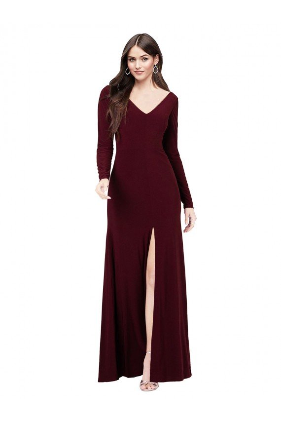 Affordable Long Sleeves Spandex Bridesmaid Gown with Front Slit