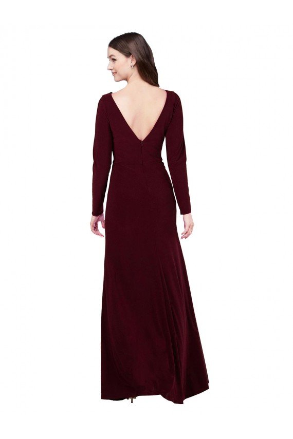 Affordable Long Sleeves Spandex Bridesmaid Gown with Front Slit