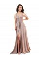Affordable Long A-Line Plunge V-Neckline Formal Spandex Bridesmaid Dress / Prom Dress with Slit