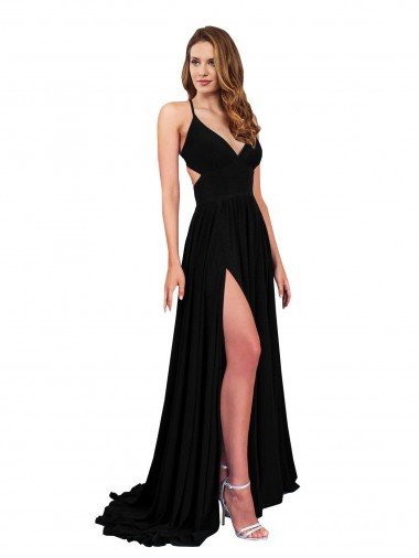 Affordable High Slit Open Back Long Formal Spandex Bridesmaid Dress / Prom Dress with Lined Crossover Bust