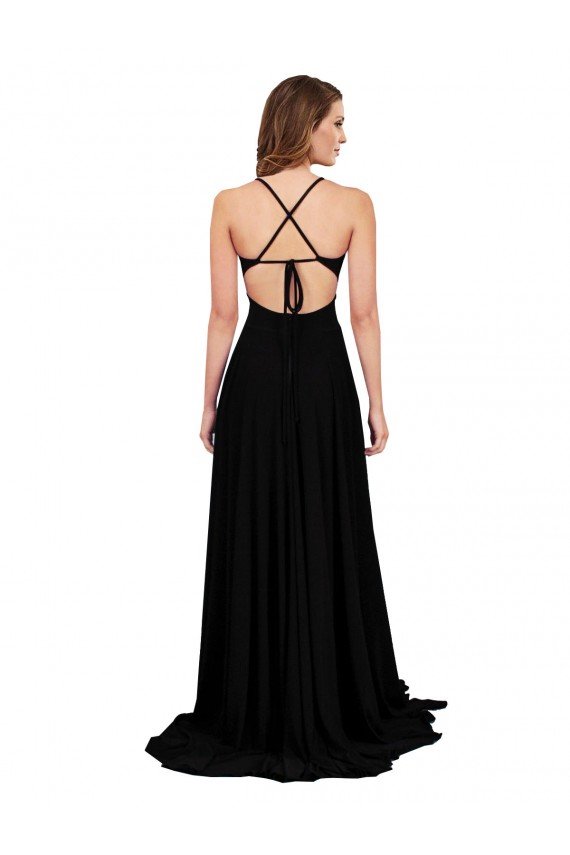 Affordable High Slit Open Back Long Formal Spandex Bridesmaid Dress / Prom Dress with Lined Crossover Bust
