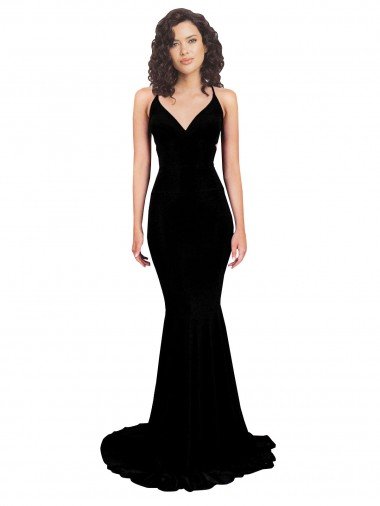 Affordable Fishtail Shaped V-Neck Open Back Formal Spandex Bridesmaid Dress / Prom Dress