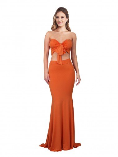 Affordable Strapless Bandeau Bodice Long Formal Spandex Bridesmaid Dress / Prom Dress