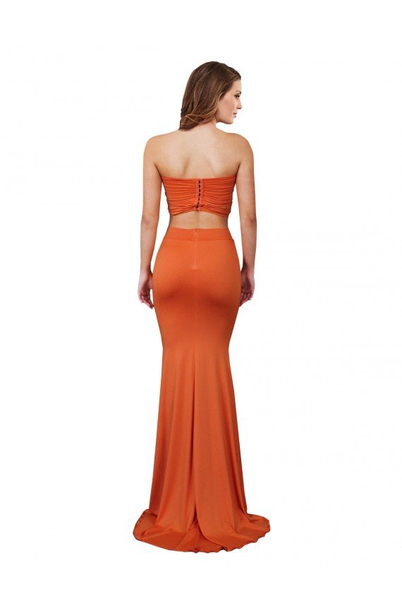 Affordable Strapless Bandeau Bodice Long Formal Spandex Bridesmaid Dress / Prom Dress