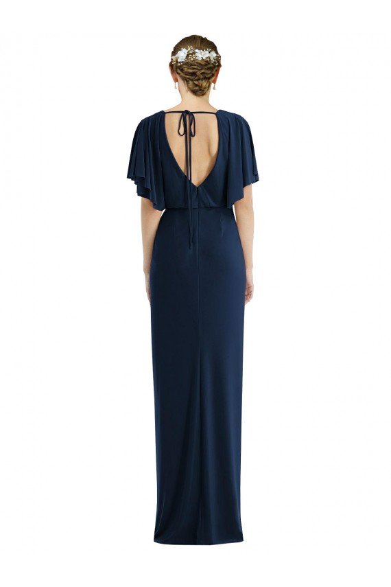 Affordable Open Back Short Sleeves Draped Tulip Skirt Maxi Spandex Bridesmaid Dress / Prom Dress