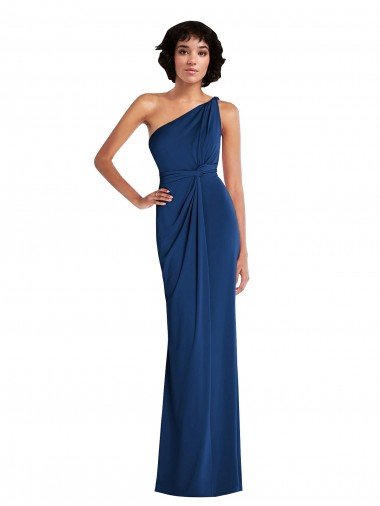 Affordable Grecian Inspired One Shoulder Twist Draped Maxi Spandex Bridesmaid Dress / Prom Dress